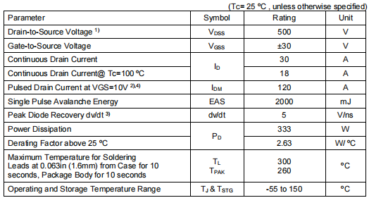 30n50場效應管參數