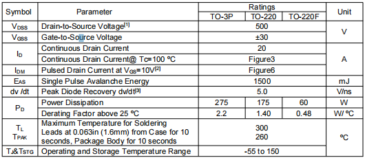 500v20a,KNF7150A場(chǎng)效應(yīng)管