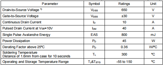 10n65場效應管,650v10a